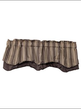 Striped Brown and Beige Valance Curtain Topper - Set Of 2